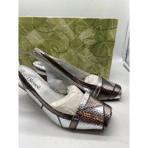J Renee Dress Shoes Size 12 W  Snake Print Silver Pewter Patchwork Slip On Heel